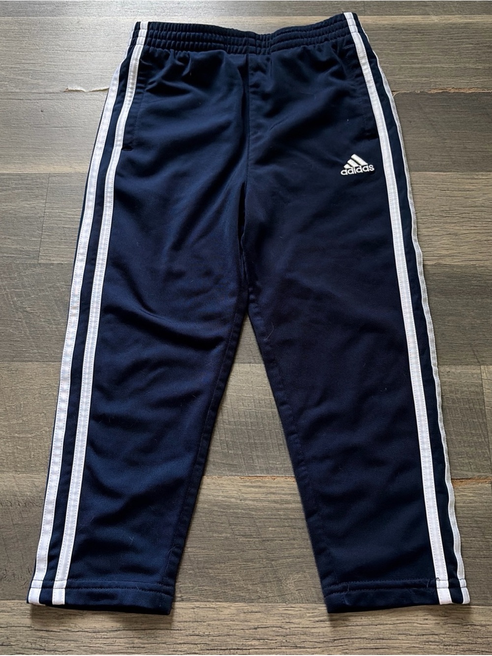Adidas Pants Youth 4 Navy Blue 3-Stripes Track Athletic Elastic Waist Logo